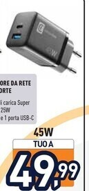 Unieuro Cellularline alimentatore da rete 2 porte 45w offerta