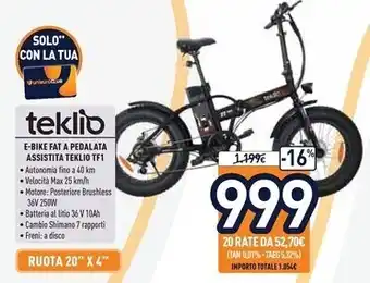 Unieuro Teklio tf1r2sck bicicletta elettrica nero acciaio 50,8 cm (20) 30 kg ioni di litio offerta