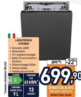 Unieuro Smeg lavastoviglie st352bue offerta