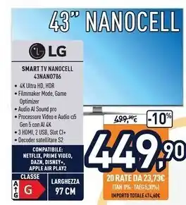 Unieuro Lg smart tv nanocell 43nano786 offerta