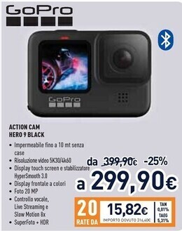 Unieuro Gopro action cam hero 9 black offerta