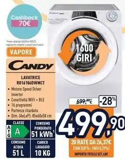 Unieuro Candy lavatrice ro16106dwmct offerta