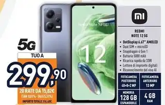Unieuro Xiaomi redmi note 12 5g 16,9 cm (6.67) dual sim ibrida android 12 usb tipo-c 4 gb 128 gb 5000 mah blu offerta