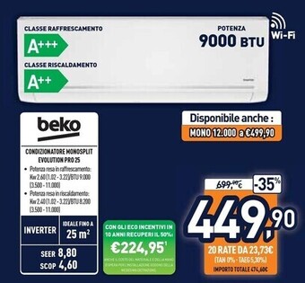 Unieuro Beko condizionatore monosplit evolution pro 25 offerta