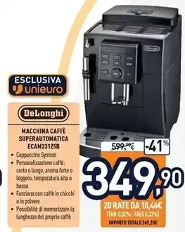 Unieuro De longhi macchina caffè superautomatica ecam23125b offerta