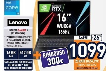 Unieuro Lenovo ideapad gaming 3 (82sa00ekix) offerta