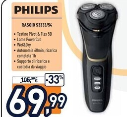 Unieuro Philips rasoio s3333/54 offerta