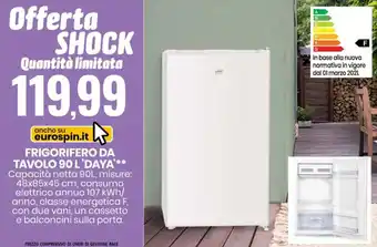 Eurospin Daya Frigorifero da Tavolo 90 L offerta