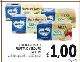 Spazio Conad Mellin omogeneizzati frutta o verdure offerta