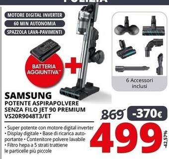 Samsung potente aspirapolvere senza filo jet 90 premium vs20r9048t3/et