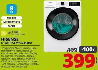 Comet Hisense lavatrice wf3v842bw offerta