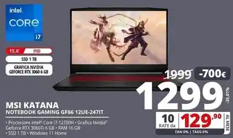 Comet Msi katana notebook gaming gf66 12ue-247it offerta
