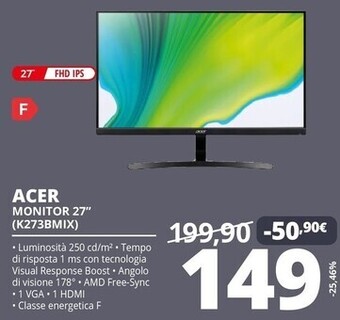 Comet Acer monitor 27 (k273bmix) offerta