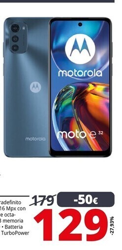 Comet Motorola moto e32 16,5 cm (6.5) doppia sim android 11 4g usb tipo-c 4 gb 64 gb 5000 mah grigio offerta