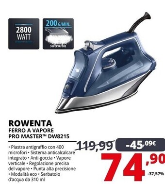 Comet Rowenta dw8215 pro master ferro da stiro a vapore con funzione anticalcare, erogazione continua da 45 g/min, potenza 2800 w, offerta
