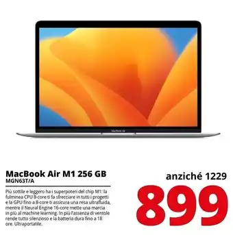 Comet Apple macbook air m1 256 gb mgn63t/a offerta