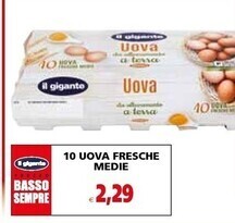 Il Gigante Il gigante 10 uova fresche medie offerta