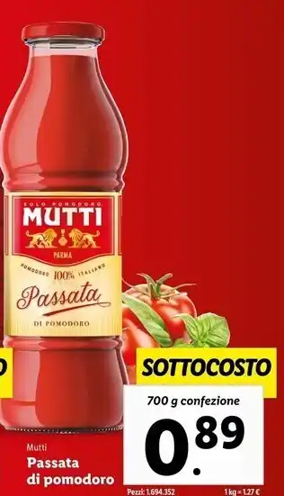 Lidl Mutti passata di pomodoro offerta
