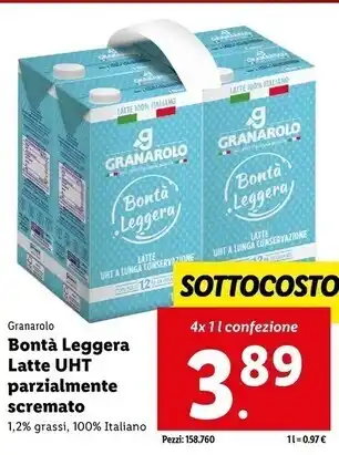 Lidl Granarolo bonta leggera latte uht parzialmente scremato offerta