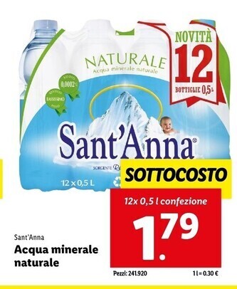 Lidl Sant'Anna Acqua Minerale Naturale offerta