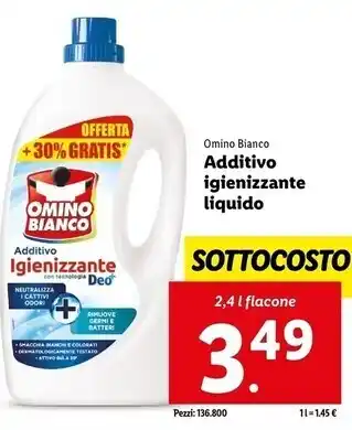 Lidl Omino bianco additivo igienizzante liquido offerta