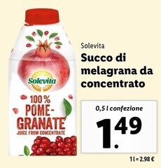 Lidl Solevita succo di melagrana da concentrato offerta