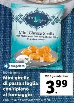 Lidl 1001 delights - mini girelle di pasta sfoglia con ripieno al formaggio offerta