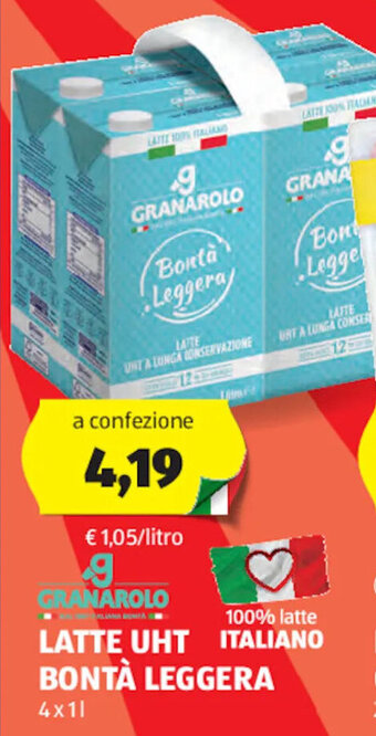 ALDI Granarolo Latte Uht Bontà Leggera 4 x 1 l offerta