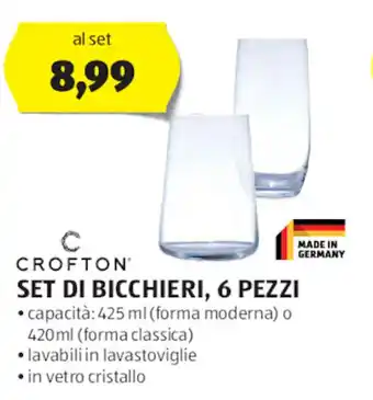 ALDI Crofton Set di bicchieri, 6 pezzi 425 ml, 420 ml offerta