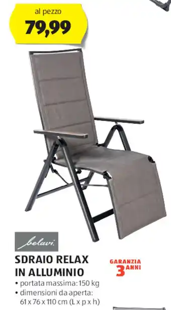 ALDI belavi Sdraio relax in alluminio 61 x 76 x 110 cm offerta
