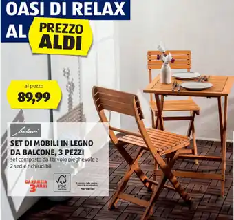 ALDI belavi set di mobilini in legno da balcone, 3 pezzi offerta