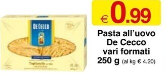 Sì con te De cecco pasta all'uovo offerta