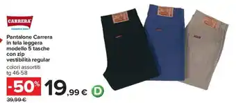 Carrefour Carrera Pantalone in tela leggera modello 5 tasche con zip vestibilità regular tg 46-58 offerta