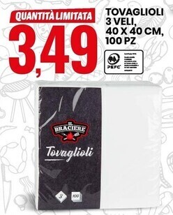 Eurospin Tovaglioli 3 veli, 40 x 40 cm, 100 pz offerta