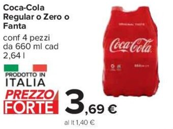 Carrefour Coca-Cola Regular o Zero o Fanta conf 4 pezzi da 660 ml cad 2,64 l offerta