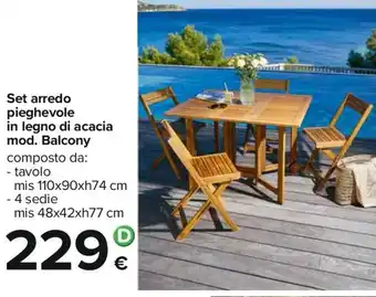 Carrefour Set arreda pieghevole in legno di acacia mod. Balcony offerta