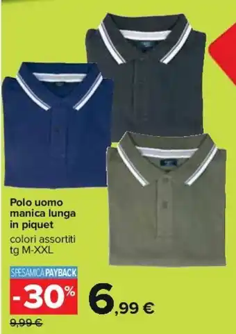 Carrefour Polo uomo manica lunga in piquet M-XXL offerta