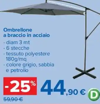Carrefour Ombrellone a braccio in acciaio 3 mt offerta