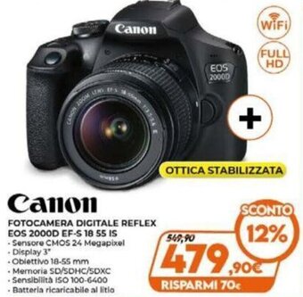 Expert Canon Fotocamera Digitale Reflex EOS 2000D EF-S 18 55 IS offerta