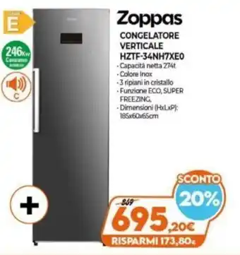 Expert Zoppas Congelatore Verticale HZTF-34NH7XE0 offerta