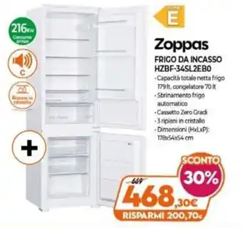 Expert Zoppas Frigo da Incasso HZBF-34SL2EB0 offerta