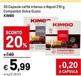 Iper La Grande Kimbo 30 capsule caffè intenso o napoli offerta