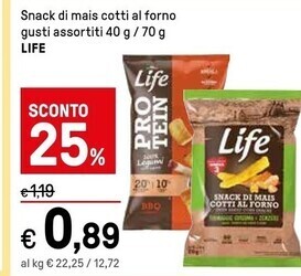 Life snack di mais cotti al forno