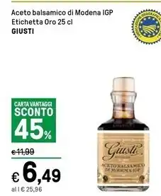 Iper La Grande Giusti aceto balsamico di modena igp etichetta oro offerta