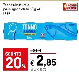 Iper La Grande Iper tonno al naturale peso sgocciolato offerta