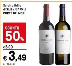 Iper La Grande Corte dei mori syrah o grillo di sicilia igt offerta