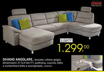 Dipo Arredamenti Trend factory Divano Angolare 211x316x171cm offerta