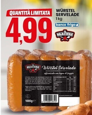 Eurospin Il braciere würstel servelade offerta