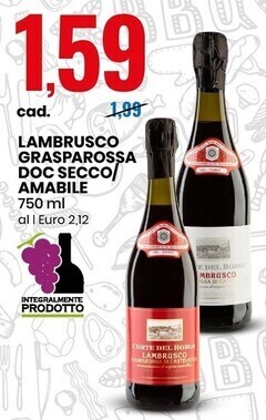 Eurospin Integralmente prodotto lambrusco grasparossa doc secco/amabile offerta