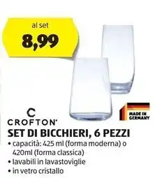 ALDI Crofton set di bicchieri , 6 pezzi offerta